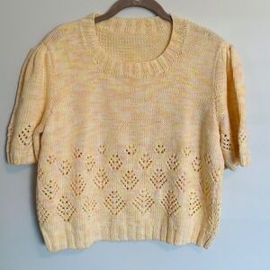 Womens‎ Hand Knit Top Handmade Short Sleeve Sweater Cottagecore Grandma